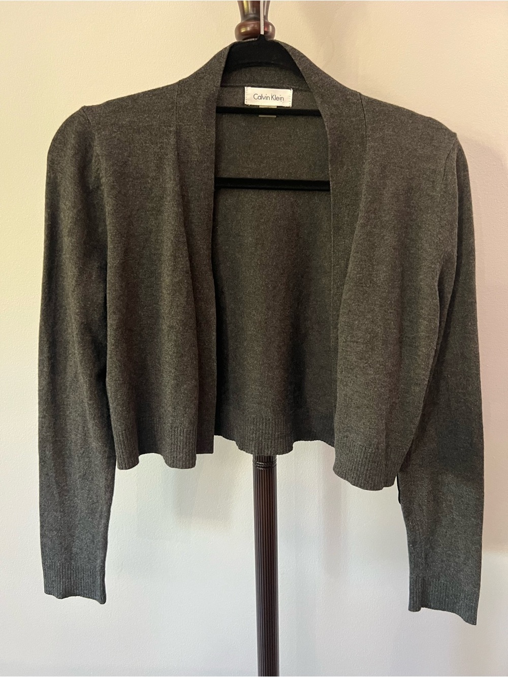 Calvin Klein Women's Charcoal Open-Front Cropped Cardigan